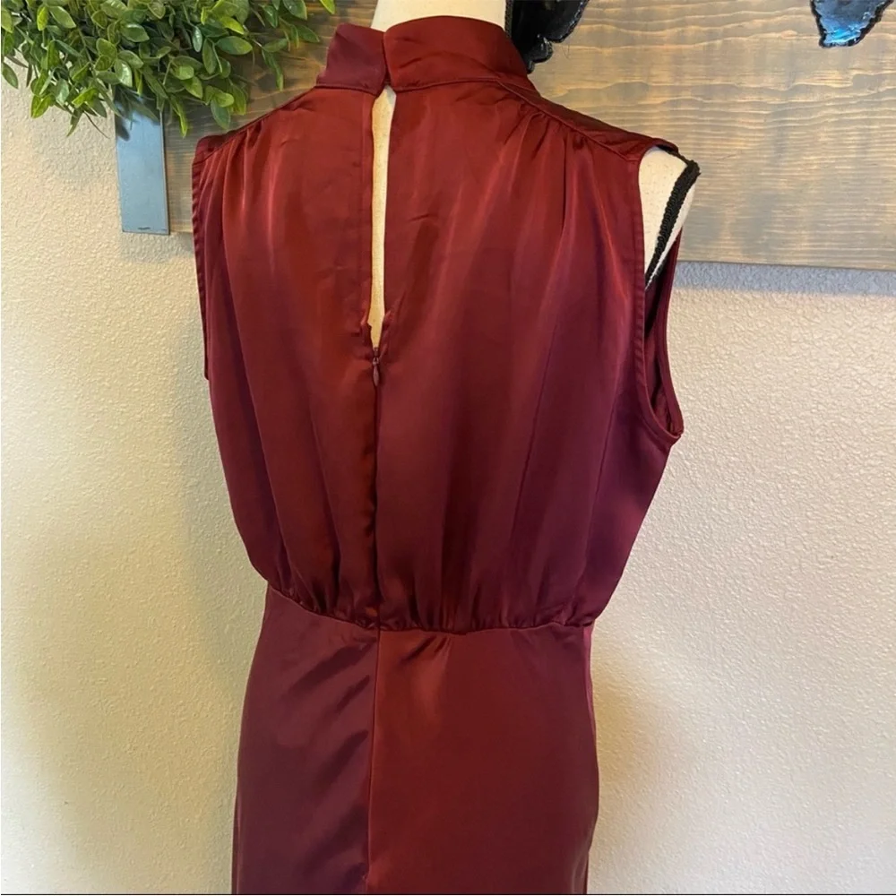 Lulus Classic Elegance Wine Satin Sleeveless Mock Neck Maxi Dress - Picture 8 of 12